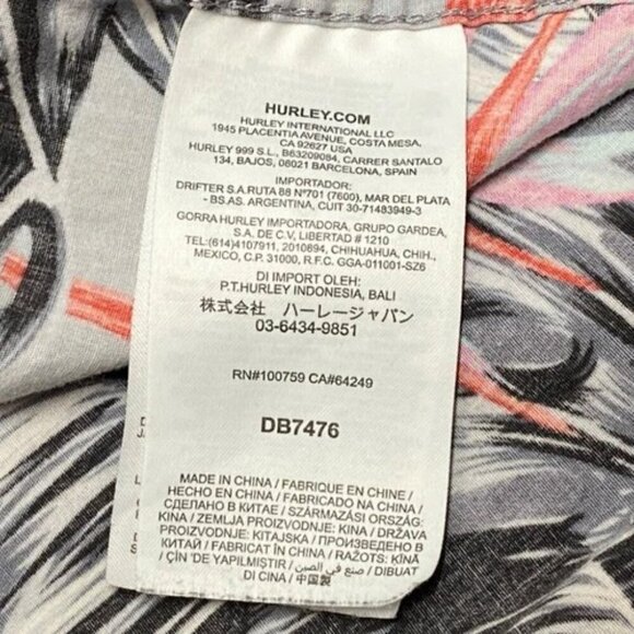 HURLEY Hawiian Button-Up Shirt Men's XXL Gray Floral Lightweight Casual Beach - Picture 7 of 10